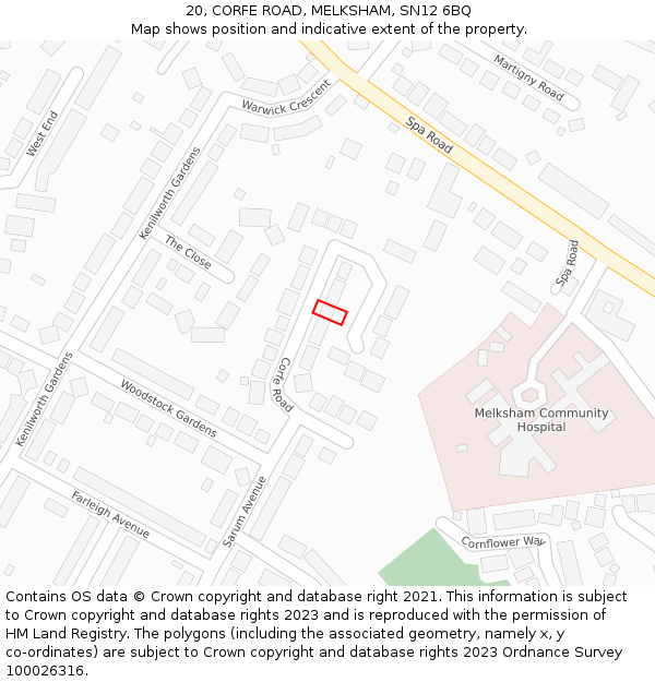 20, CORFE ROAD, MELKSHAM, SN12 6BQ: Location map and indicative extent of plot