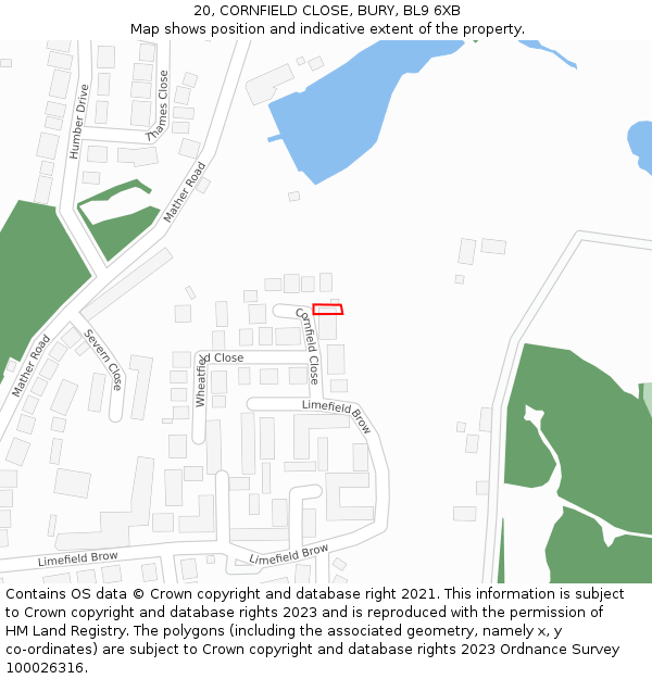 20, CORNFIELD CLOSE, BURY, BL9 6XB: Location map and indicative extent of plot
