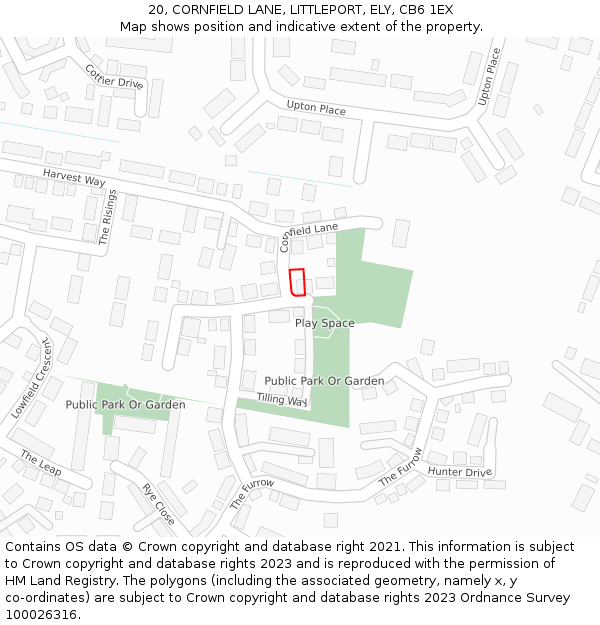 20, CORNFIELD LANE, LITTLEPORT, ELY, CB6 1EX: Location map and indicative extent of plot