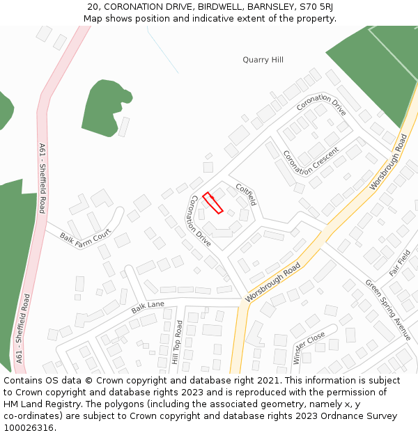 20, CORONATION DRIVE, BIRDWELL, BARNSLEY, S70 5RJ: Location map and indicative extent of plot