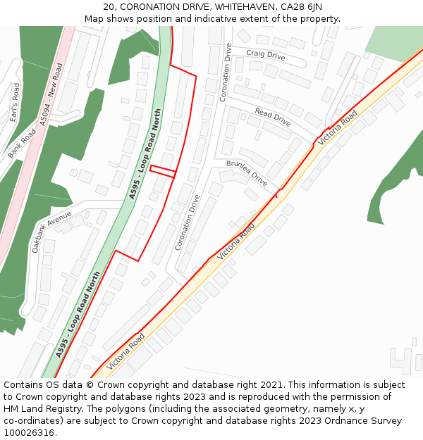 20, CORONATION DRIVE, WHITEHAVEN, CA28 6JN: Location map and indicative extent of plot
