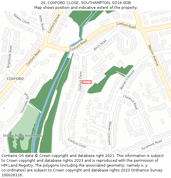 20, COXFORD CLOSE, SOUTHAMPTON, SO16 6DB: Location map and indicative extent of plot