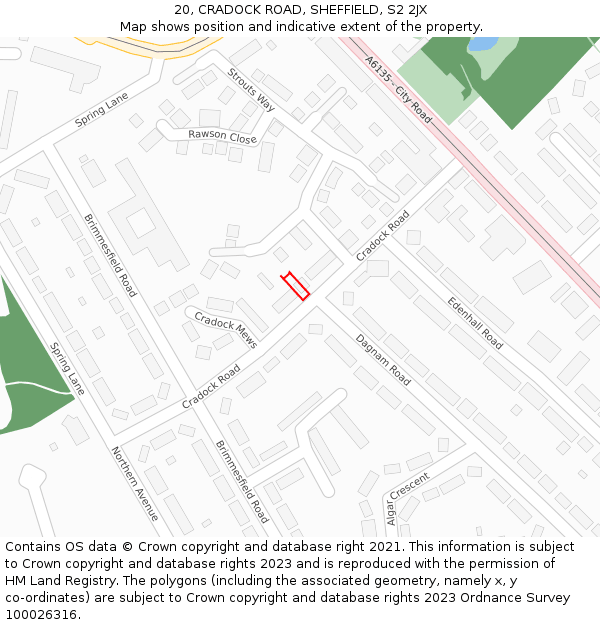 20, CRADOCK ROAD, SHEFFIELD, S2 2JX: Location map and indicative extent of plot