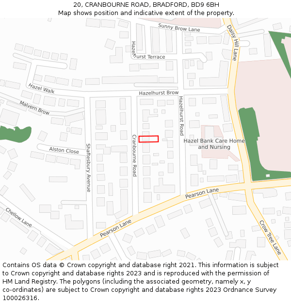 20, CRANBOURNE ROAD, BRADFORD, BD9 6BH: Location map and indicative extent of plot