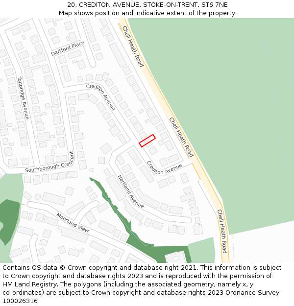 20, CREDITON AVENUE, STOKE-ON-TRENT, ST6 7NE: Location map and indicative extent of plot