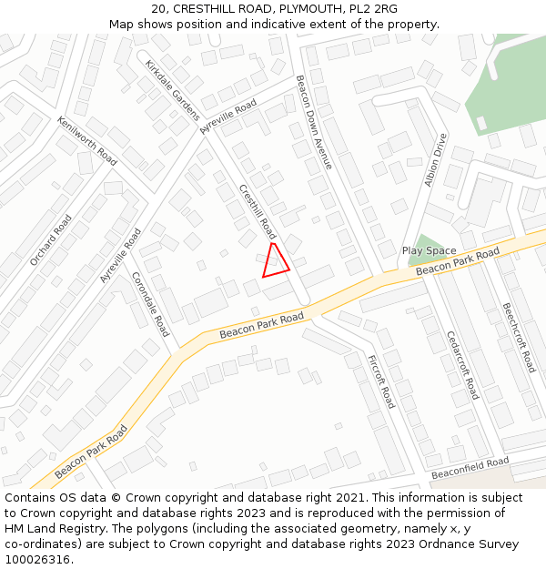 20, CRESTHILL ROAD, PLYMOUTH, PL2 2RG: Location map and indicative extent of plot
