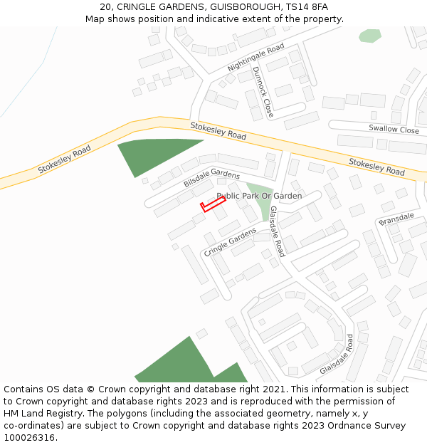 20, CRINGLE GARDENS, GUISBOROUGH, TS14 8FA: Location map and indicative extent of plot