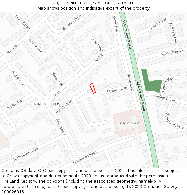 20, CRISPIN CLOSE, STAFFORD, ST16 1LE: Location map and indicative extent of plot