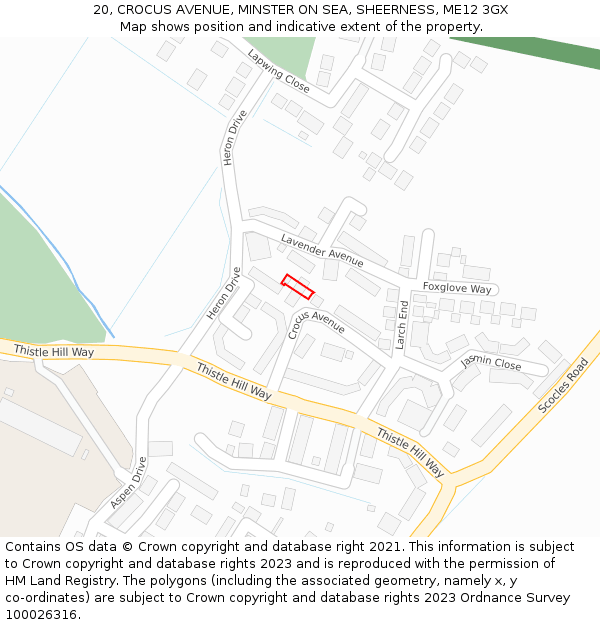 20, CROCUS AVENUE, MINSTER ON SEA, SHEERNESS, ME12 3GX: Location map and indicative extent of plot