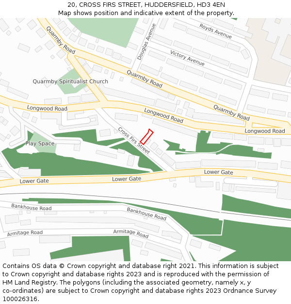 20, CROSS FIRS STREET, HUDDERSFIELD, HD3 4EN: Location map and indicative extent of plot