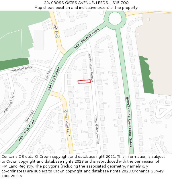 20, CROSS GATES AVENUE, LEEDS, LS15 7QQ: Location map and indicative extent of plot