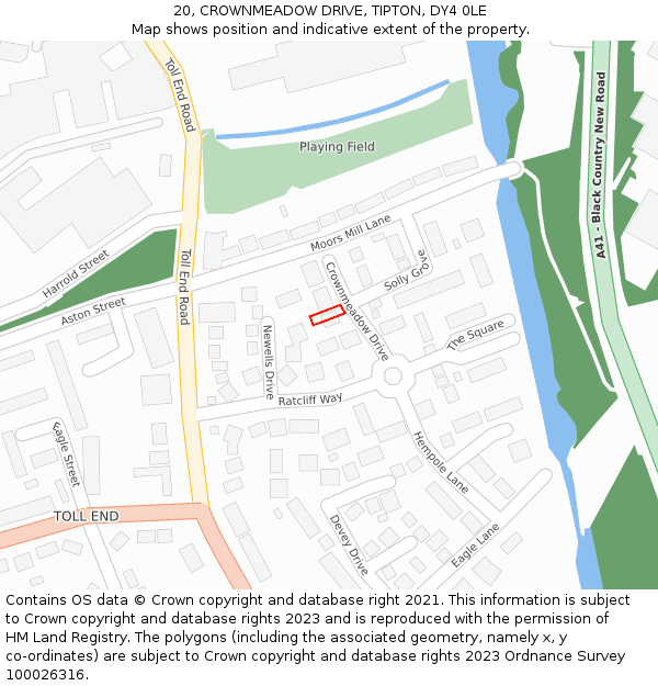 20, CROWNMEADOW DRIVE, TIPTON, DY4 0LE: Location map and indicative extent of plot