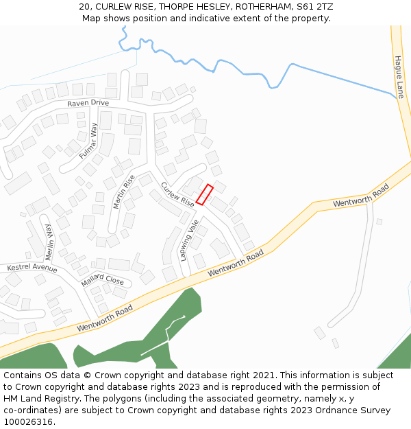 20, CURLEW RISE, THORPE HESLEY, ROTHERHAM, S61 2TZ: Location map and indicative extent of plot