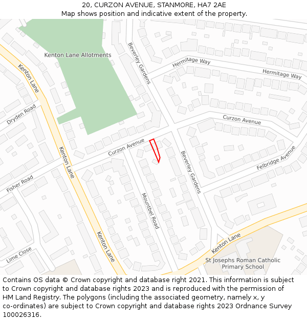 20, CURZON AVENUE, STANMORE, HA7 2AE: Location map and indicative extent of plot
