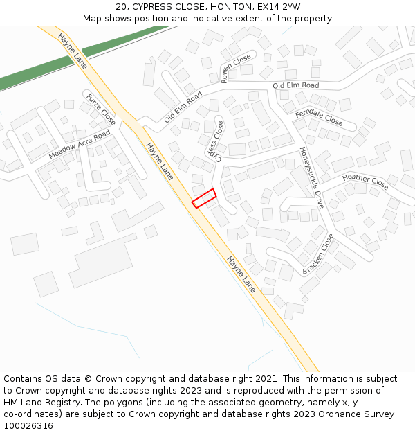 20, CYPRESS CLOSE, HONITON, EX14 2YW: Location map and indicative extent of plot
