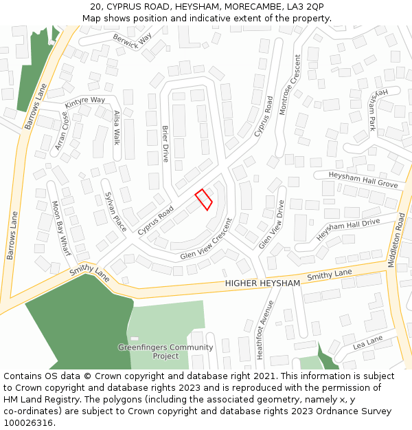20, CYPRUS ROAD, HEYSHAM, MORECAMBE, LA3 2QP: Location map and indicative extent of plot