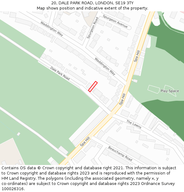20, DALE PARK ROAD, LONDON, SE19 3TY: Location map and indicative extent of plot