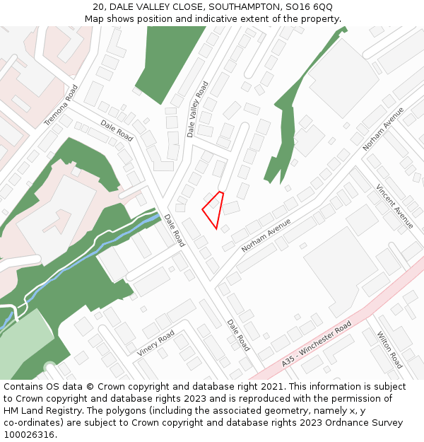 20, DALE VALLEY CLOSE, SOUTHAMPTON, SO16 6QQ: Location map and indicative extent of plot