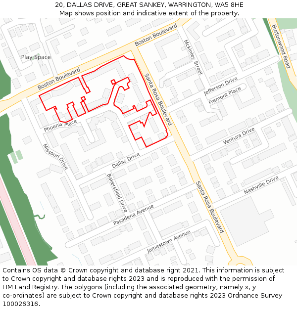 20, DALLAS DRIVE, GREAT SANKEY, WARRINGTON, WA5 8HE: Location map and indicative extent of plot