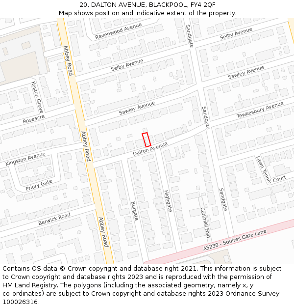 20, DALTON AVENUE, BLACKPOOL, FY4 2QF: Location map and indicative extent of plot