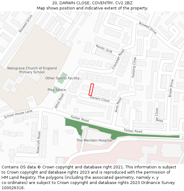 20, DARWIN CLOSE, COVENTRY, CV2 2BZ: Location map and indicative extent of plot
