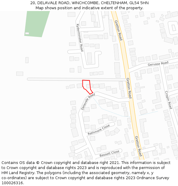 20, DELAVALE ROAD, WINCHCOMBE, CHELTENHAM, GL54 5HN: Location map and indicative extent of plot
