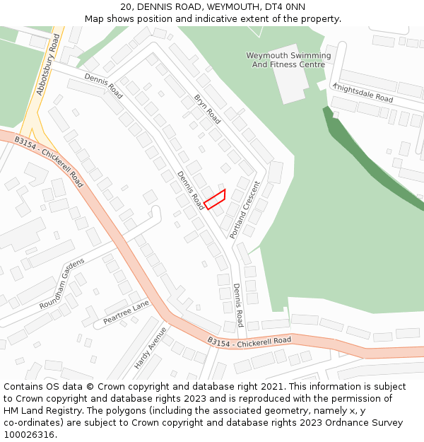 20, DENNIS ROAD, WEYMOUTH, DT4 0NN: Location map and indicative extent of plot