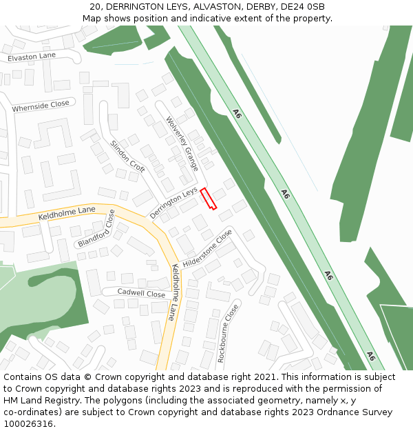 20, DERRINGTON LEYS, ALVASTON, DERBY, DE24 0SB: Location map and indicative extent of plot