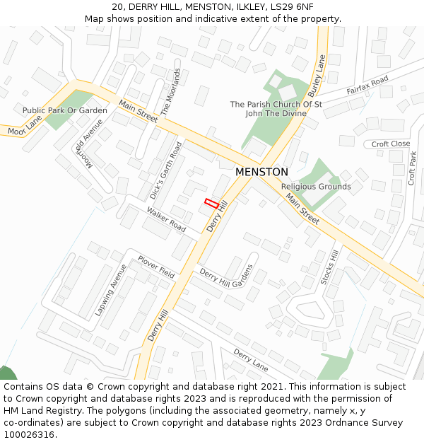 20, DERRY HILL, MENSTON, ILKLEY, LS29 6NF: Location map and indicative extent of plot