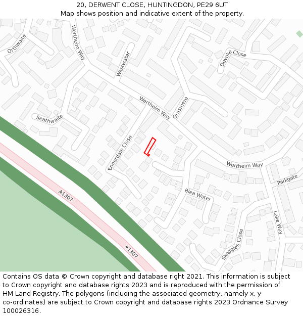 20, DERWENT CLOSE, HUNTINGDON, PE29 6UT: Location map and indicative extent of plot