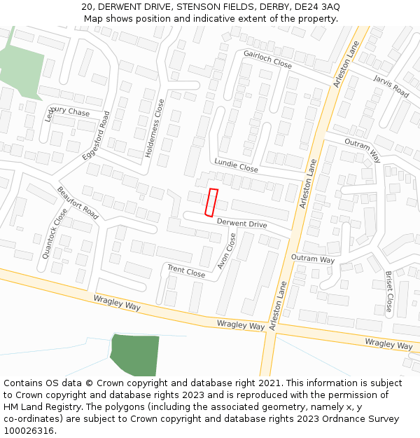 20, DERWENT DRIVE, STENSON FIELDS, DERBY, DE24 3AQ: Location map and indicative extent of plot