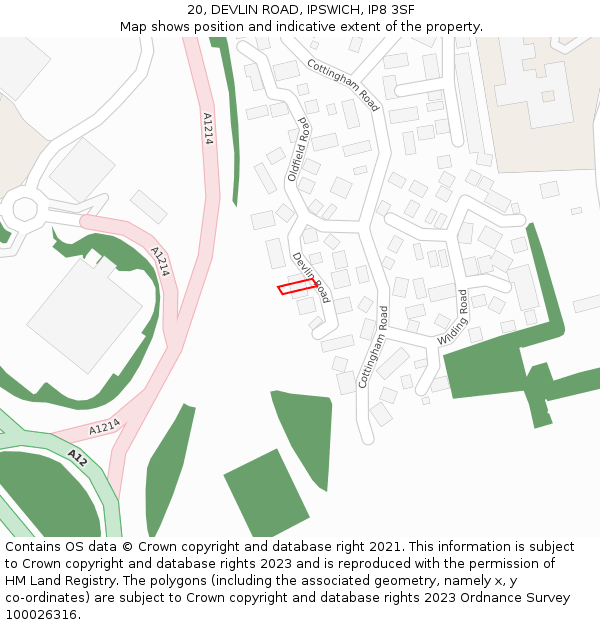 20, DEVLIN ROAD, IPSWICH, IP8 3SF: Location map and indicative extent of plot