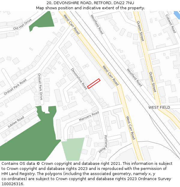 20, DEVONSHIRE ROAD, RETFORD, DN22 7NU: Location map and indicative extent of plot