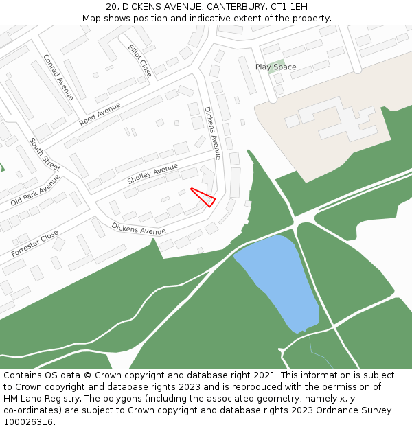 20, DICKENS AVENUE, CANTERBURY, CT1 1EH: Location map and indicative extent of plot