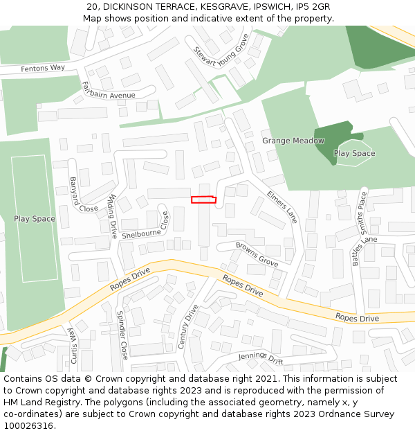 20, DICKINSON TERRACE, KESGRAVE, IPSWICH, IP5 2GR: Location map and indicative extent of plot