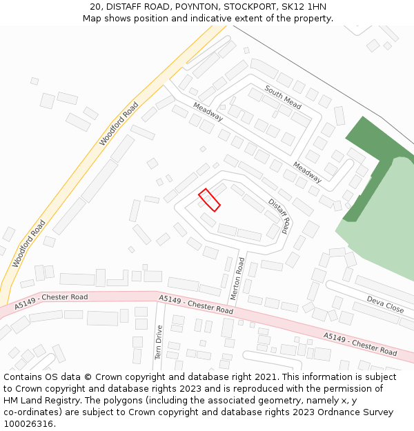 20, DISTAFF ROAD, POYNTON, STOCKPORT, SK12 1HN: Location map and indicative extent of plot