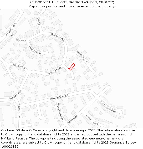 20, DODDENHILL CLOSE, SAFFRON WALDEN, CB10 2EQ: Location map and indicative extent of plot