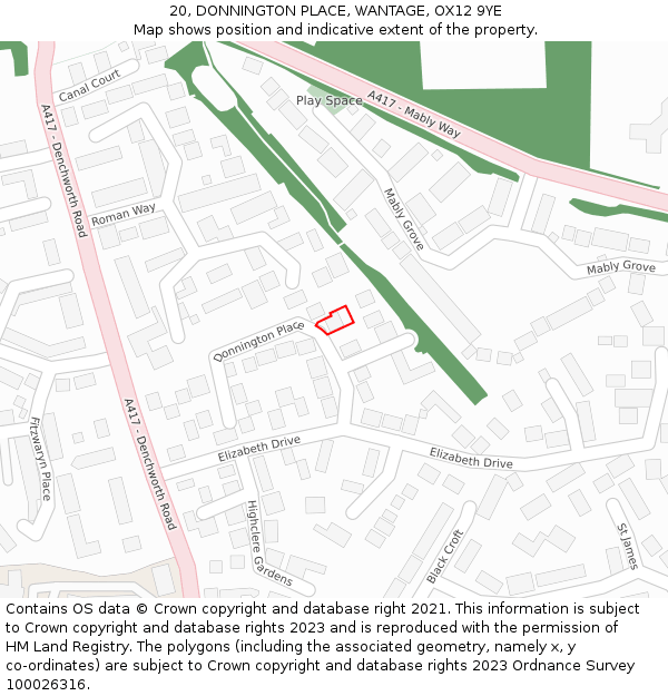 20, DONNINGTON PLACE, WANTAGE, OX12 9YE: Location map and indicative extent of plot