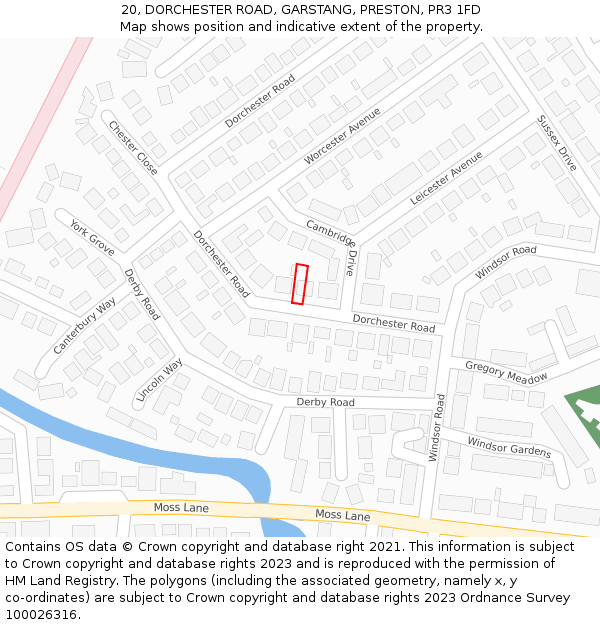 20, DORCHESTER ROAD, GARSTANG, PRESTON, PR3 1FD: Location map and indicative extent of plot