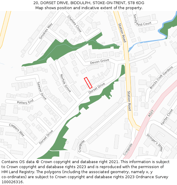 20, DORSET DRIVE, BIDDULPH, STOKE-ON-TRENT, ST8 6DG: Location map and indicative extent of plot
