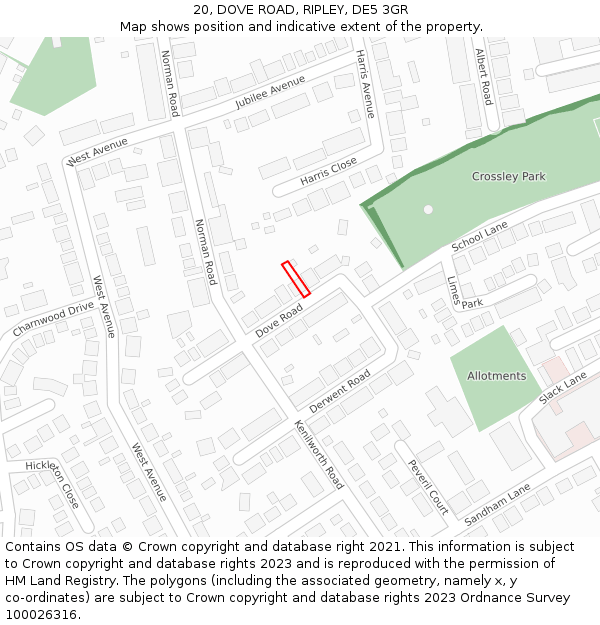 20, DOVE ROAD, RIPLEY, DE5 3GR: Location map and indicative extent of plot