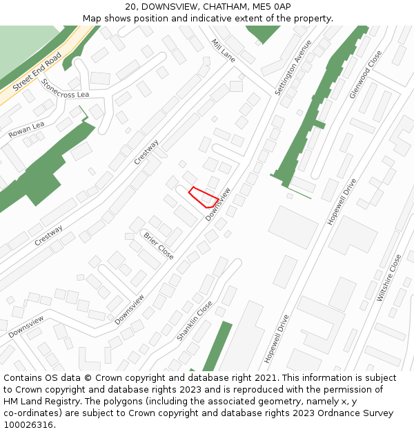 20, DOWNSVIEW, CHATHAM, ME5 0AP: Location map and indicative extent of plot