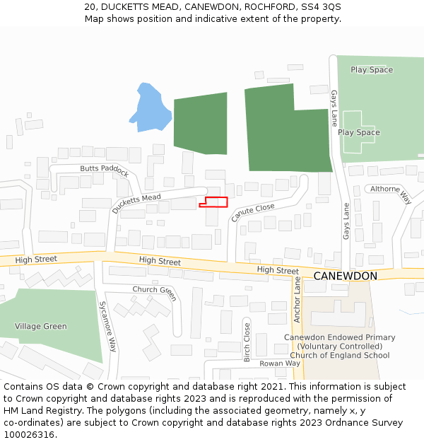 20, DUCKETTS MEAD, CANEWDON, ROCHFORD, SS4 3QS: Location map and indicative extent of plot