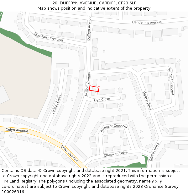 20, DUFFRYN AVENUE, CARDIFF, CF23 6LF: Location map and indicative extent of plot