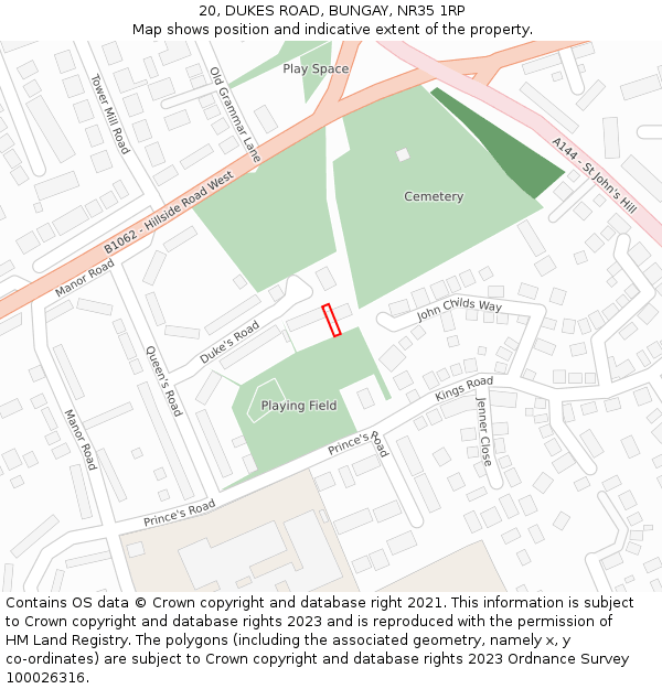20, DUKES ROAD, BUNGAY, NR35 1RP: Location map and indicative extent of plot