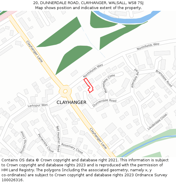 20, DUNNERDALE ROAD, CLAYHANGER, WALSALL, WS8 7SJ: Location map and indicative extent of plot