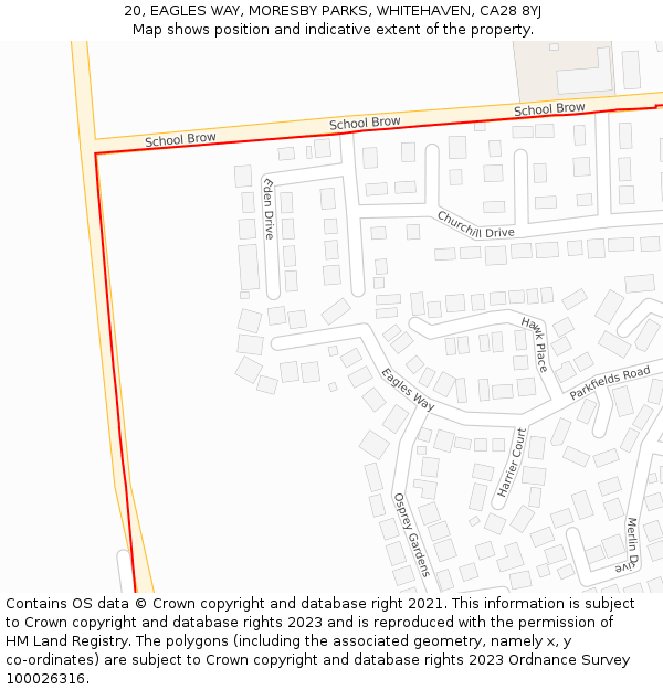 20, EAGLES WAY, MORESBY PARKS, WHITEHAVEN, CA28 8YJ: Location map and indicative extent of plot