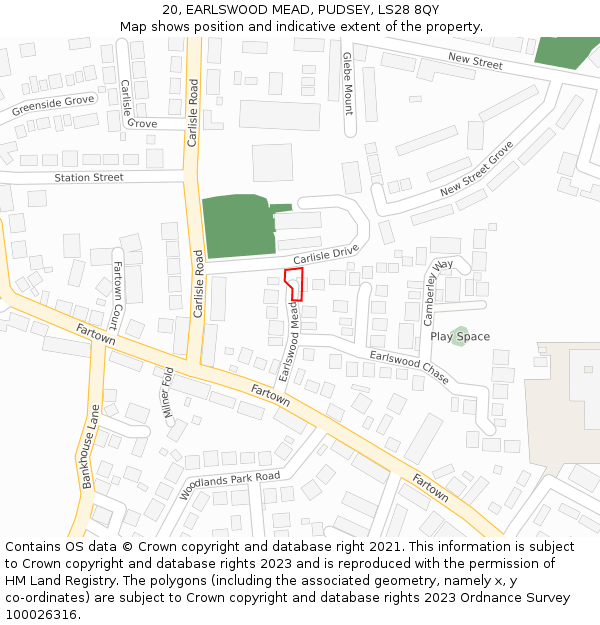 20, EARLSWOOD MEAD, PUDSEY, LS28 8QY: Location map and indicative extent of plot