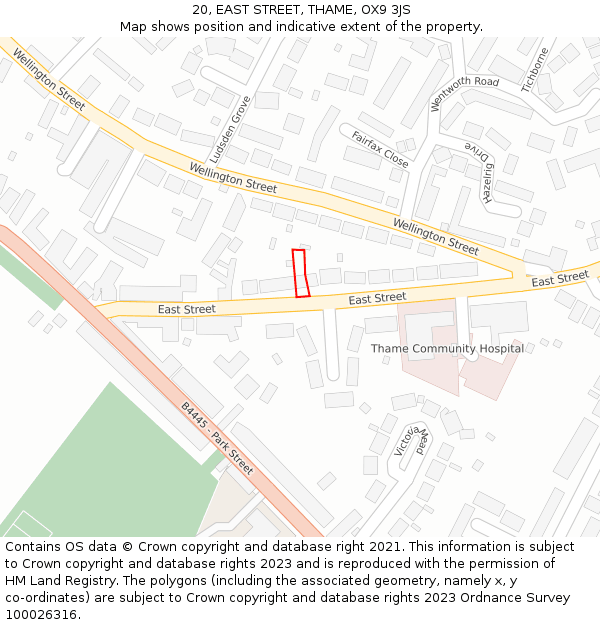20, EAST STREET, THAME, OX9 3JS: Location map and indicative extent of plot