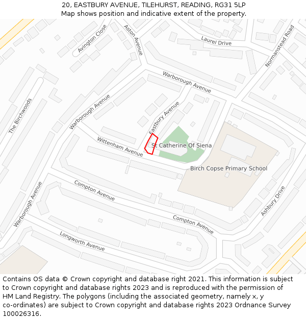20, EASTBURY AVENUE, TILEHURST, READING, RG31 5LP: Location map and indicative extent of plot